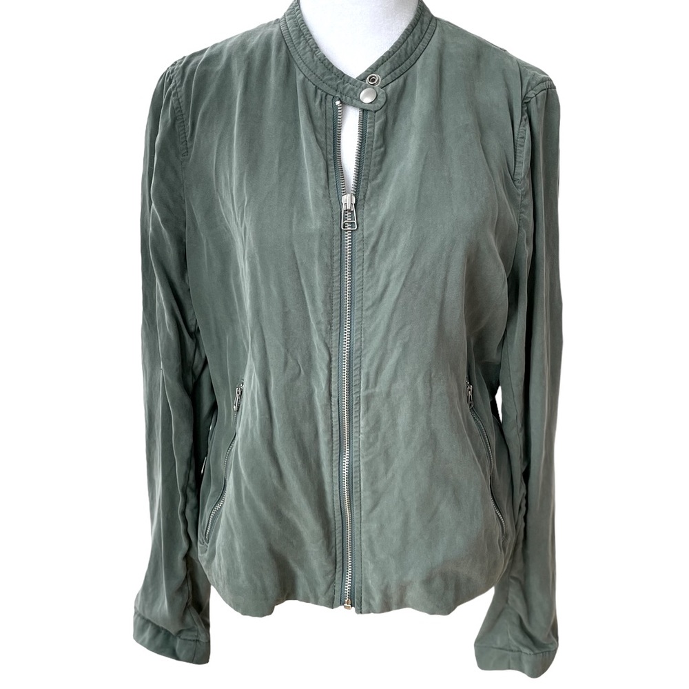 GAP Dusty Light Green Tencel Drapey Cropped Moto Jacket Size Large